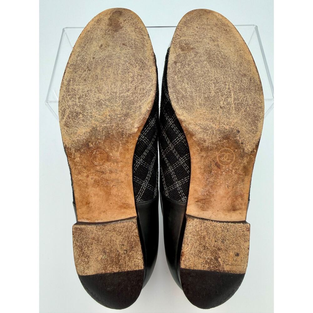 Chanel Interlocking CC Ballet Flats Black White Cap Toe Size 38.5 / 8.5 Bow - Picture 9 of 16